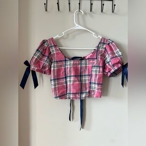Sugar Thrillz French Exchange Plaid Crop Top Pink Blue Bow Check Dolls Kill